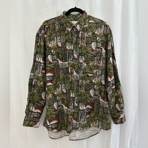 Vintage Elite Plant Patterned Corduroy Long Sleeve Button Down Mens Size Large